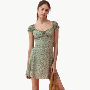 Reformation Women's Pacey Fit & Flare Mini Dress | Sz 6 | Sprite Green Floral